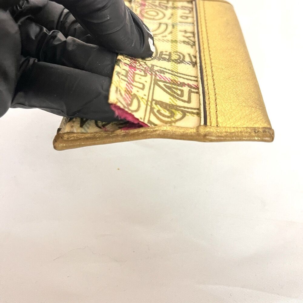 Coach Poppy Tartan Graffiti ID Case Skinny Mini Wallet Gold Plaid Keychain Rare - Picture 3 of 7